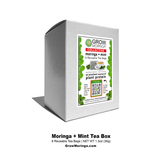 Moringa + Mint Tea Box USA | Dried Loose Leaf | 8 Reusable Tea Bags