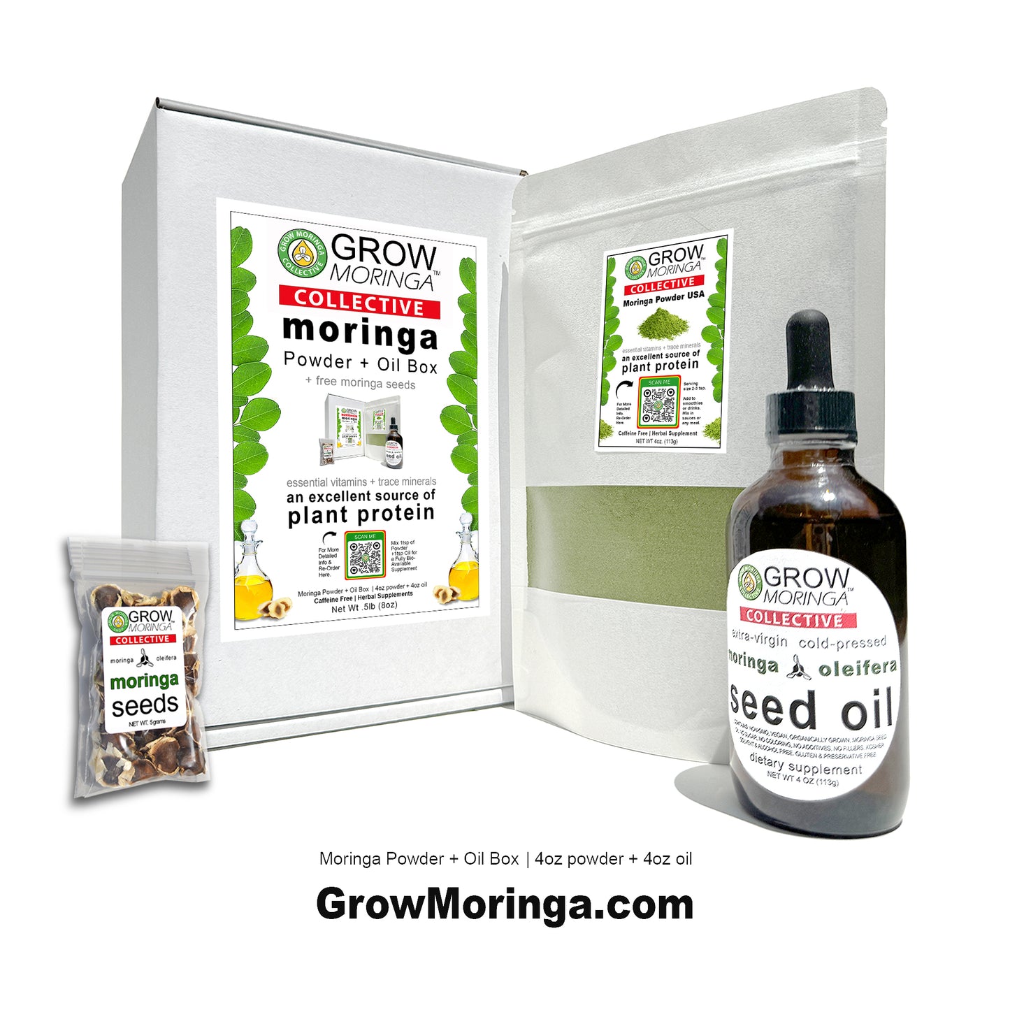 Moringa Powder + Oil Box | Free Moringa Seeds